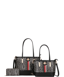 3in1 Designer Inspired Leopard Tote Bag Wallet Set BWX-8557S Black
